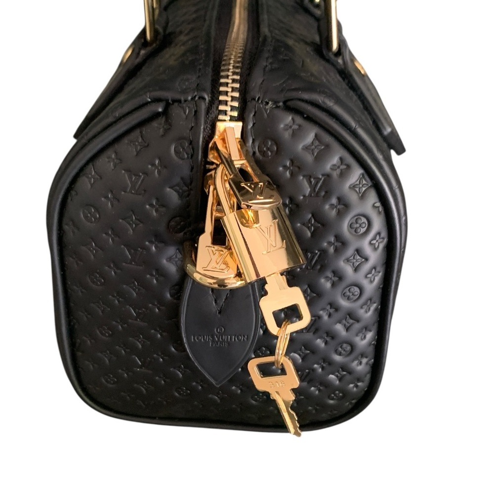 🆕Louis Vuitton Style NanoGram Monogram Embossed Leather Speedy Bandouliere 20🆕 - Picture 9 of 13